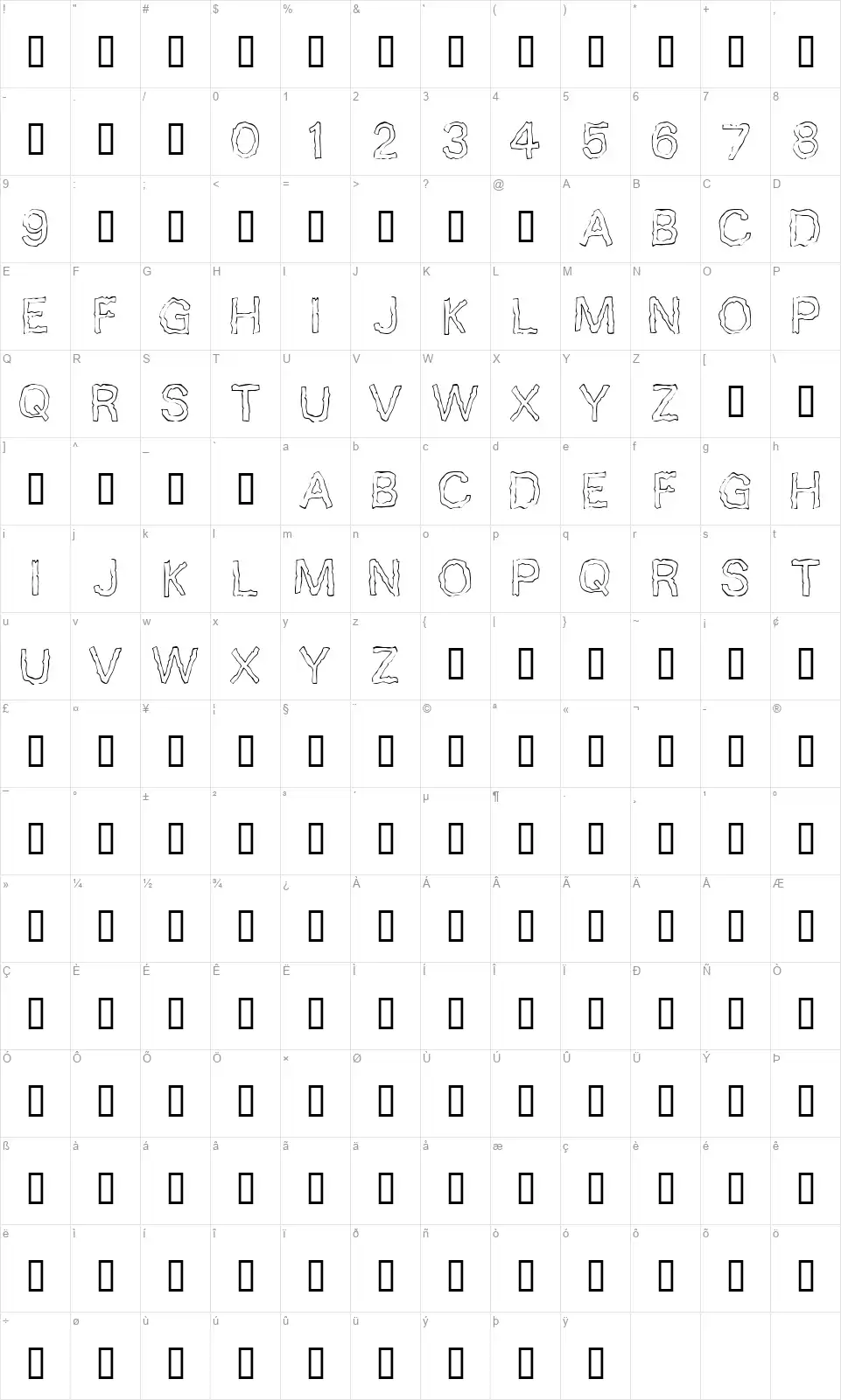 10 Minutesfont character map