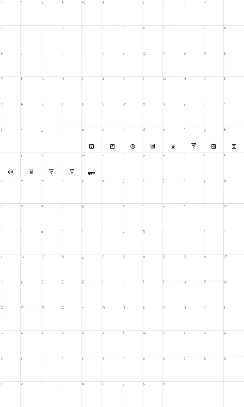 12 Halloween Signs LTfont character map