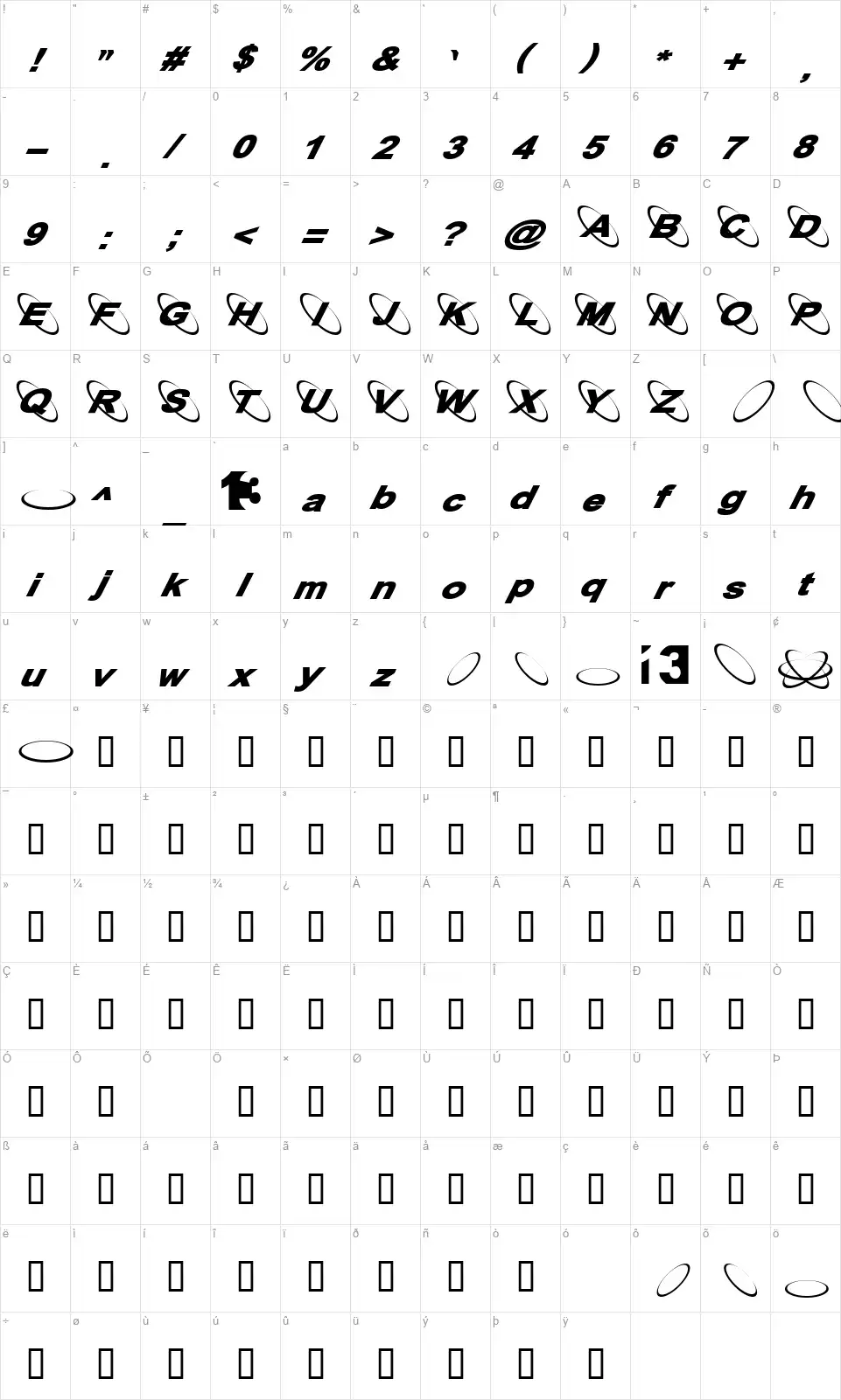 13 Misafont character map