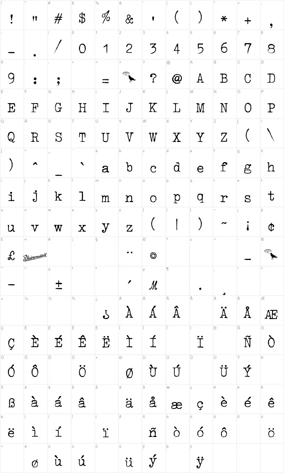 1952 Rheinmetallfont character map