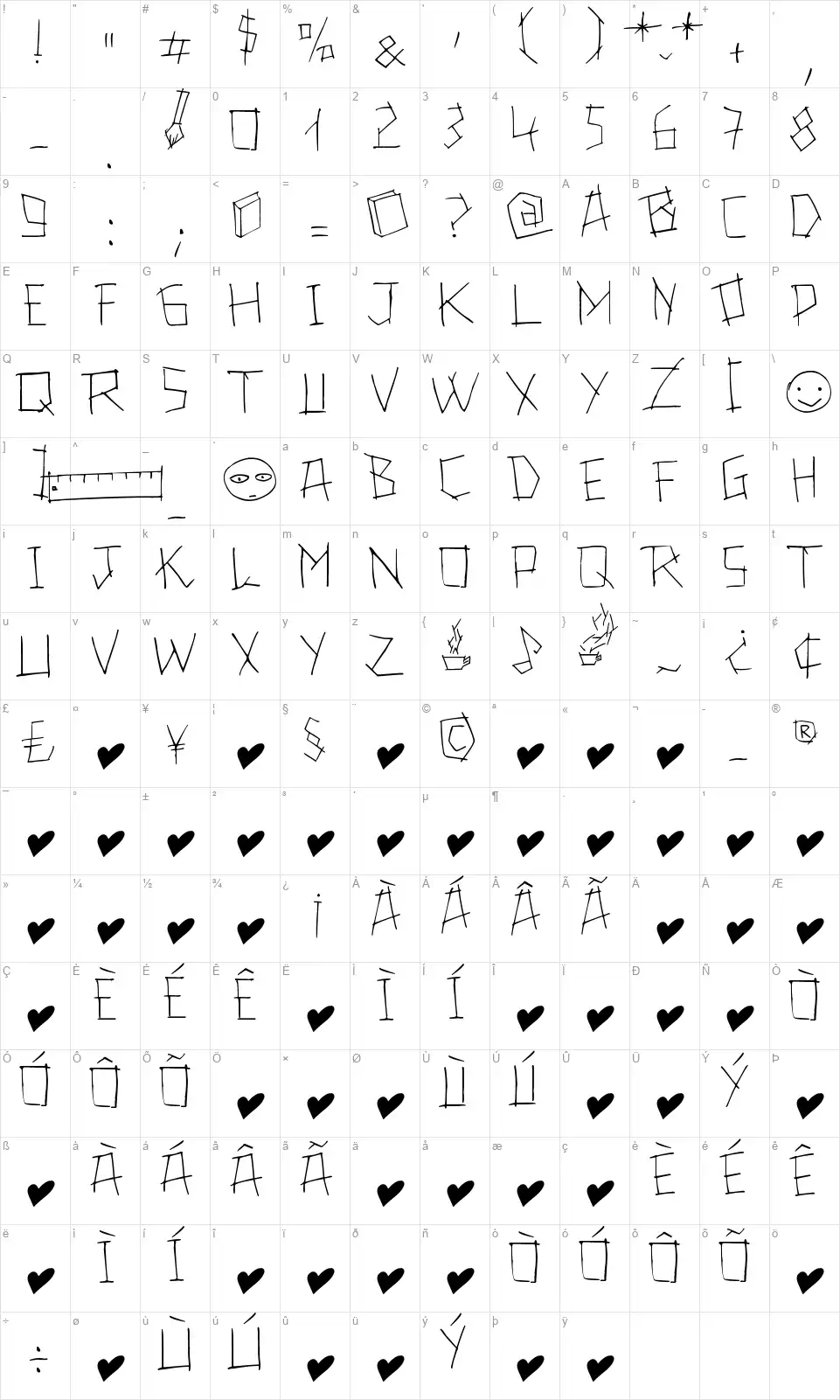 24 Boughsfont character map