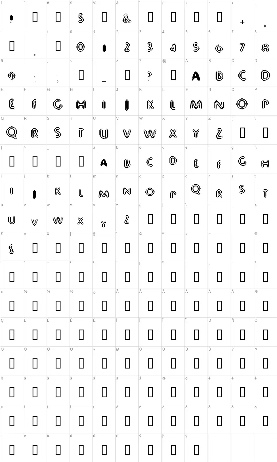 80 Decibelsfont character map