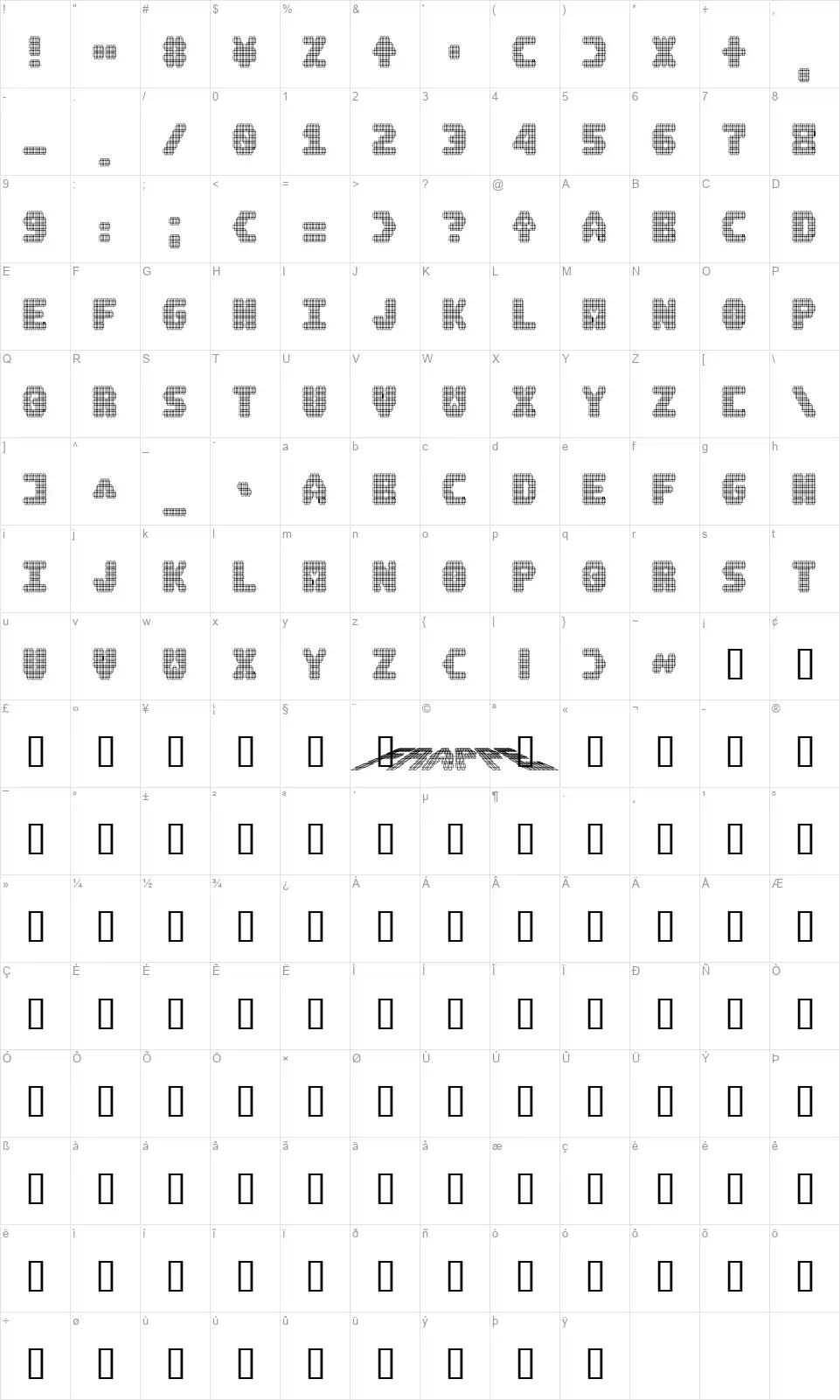 A.M.P.font character map