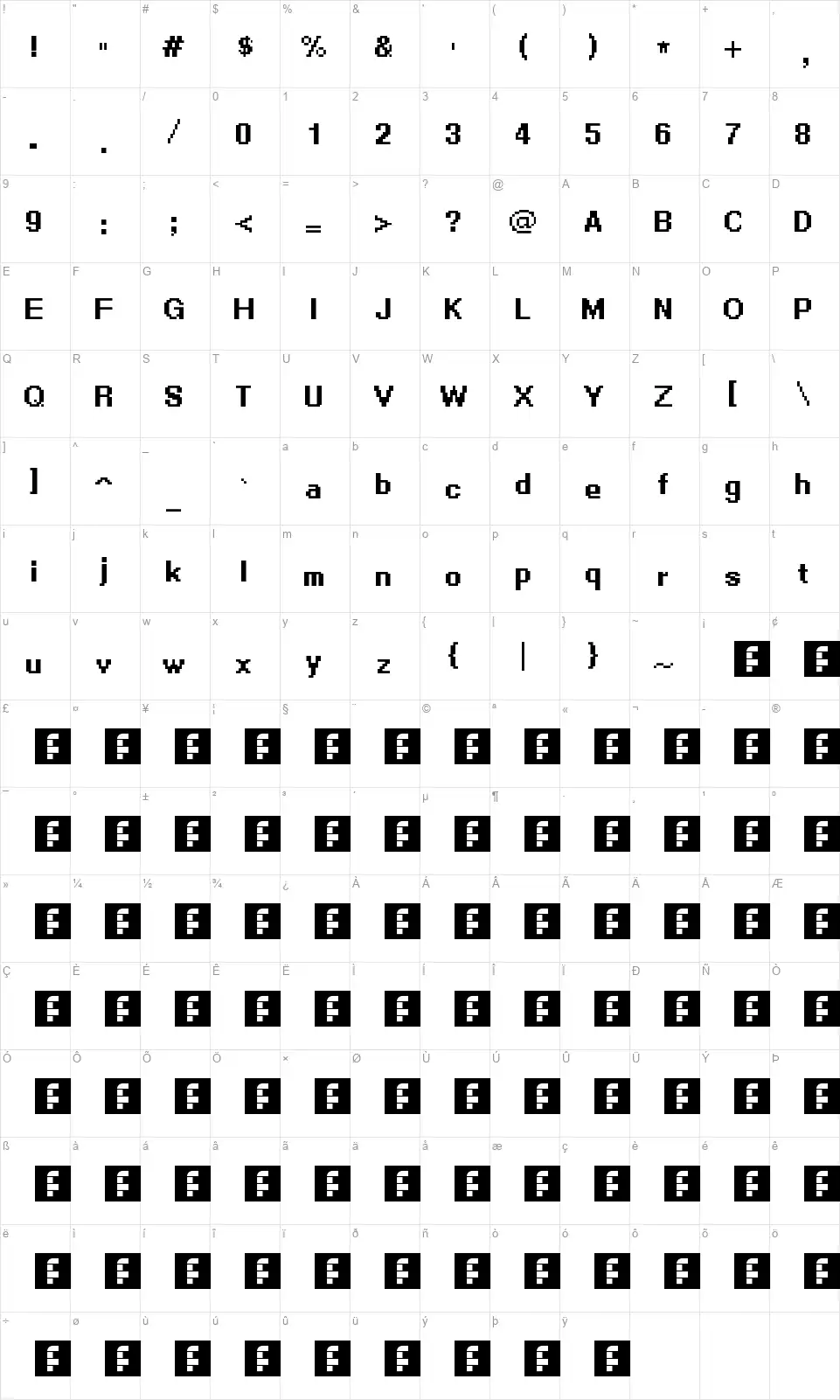 Aansafont character map