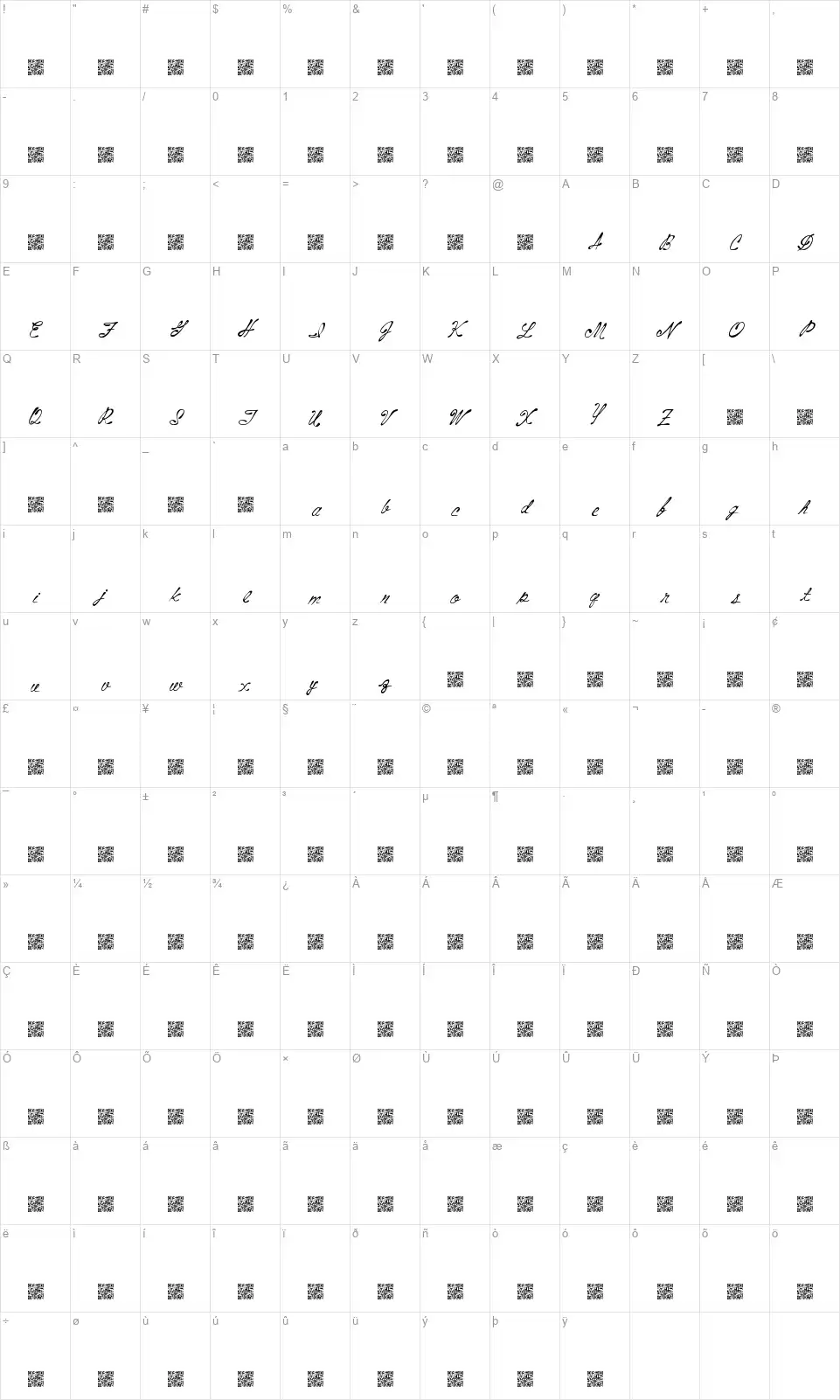 Above Starsfont character map