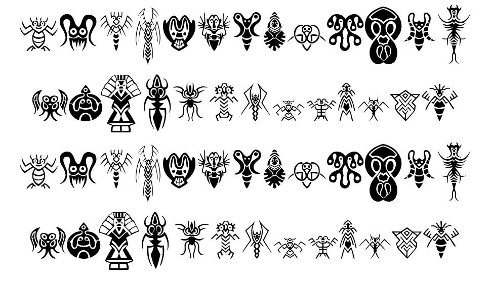 Abstract Alien Symbols font specimens