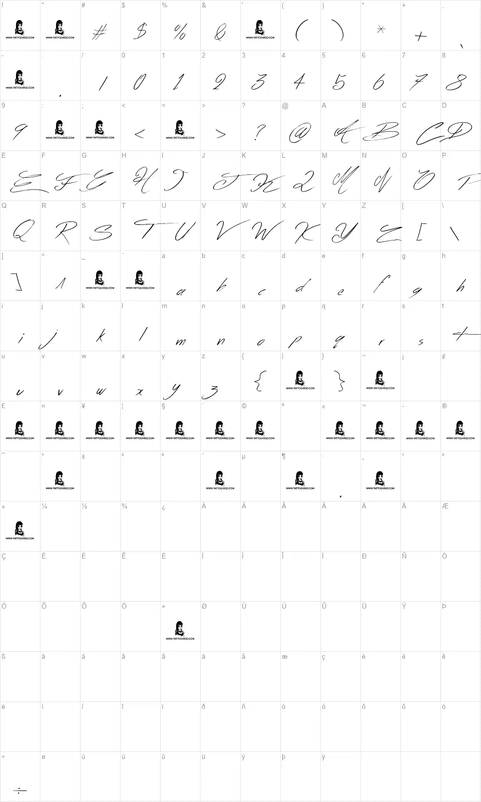 Across the Roadfont character map