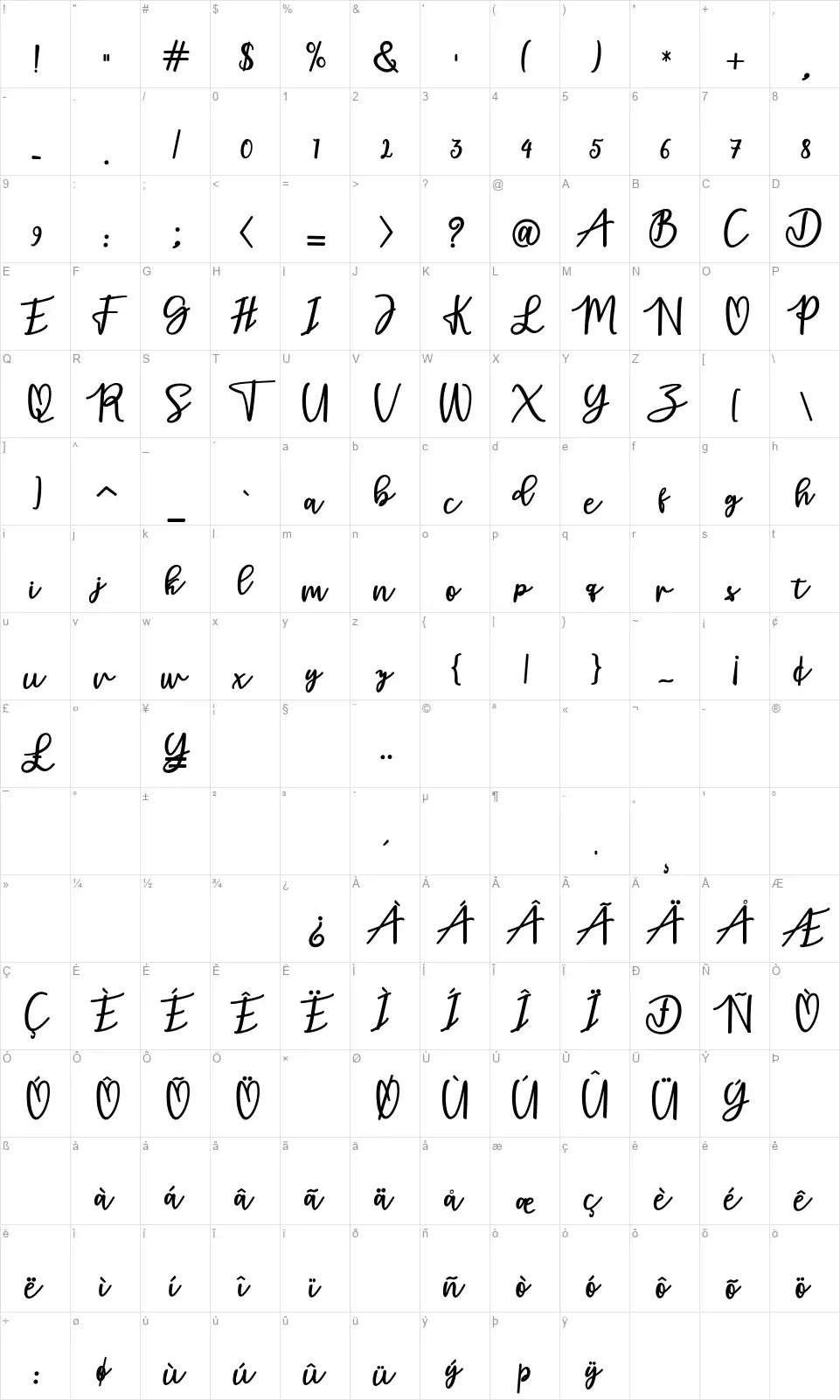 Adamdfont character map