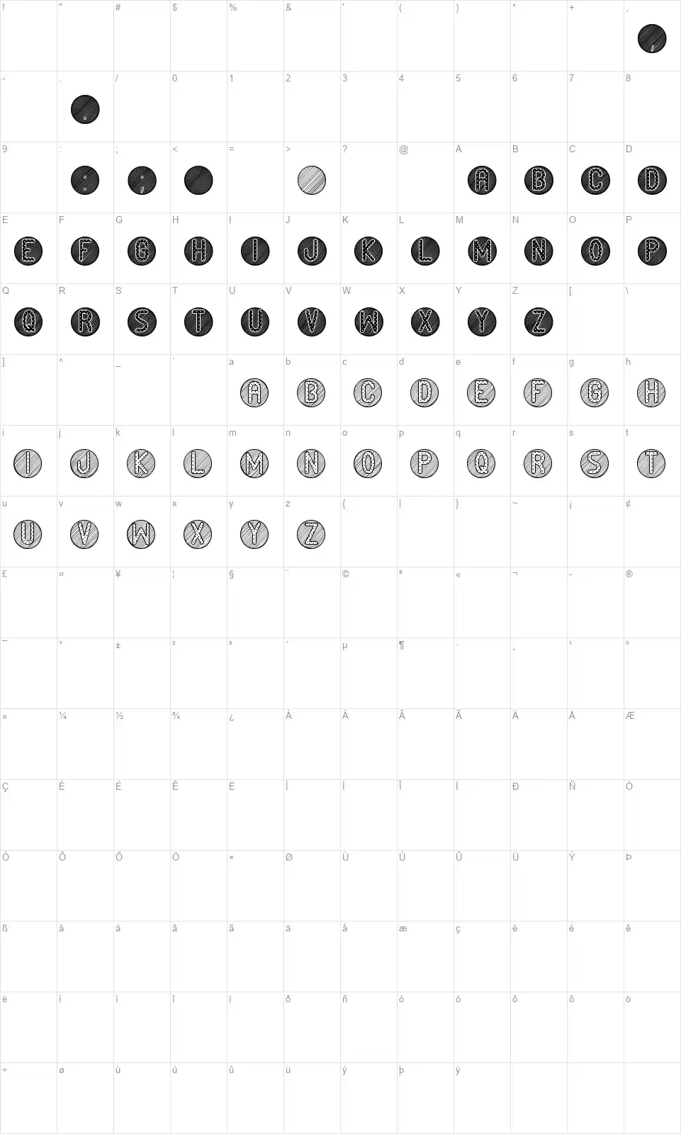Adornada STfont character map