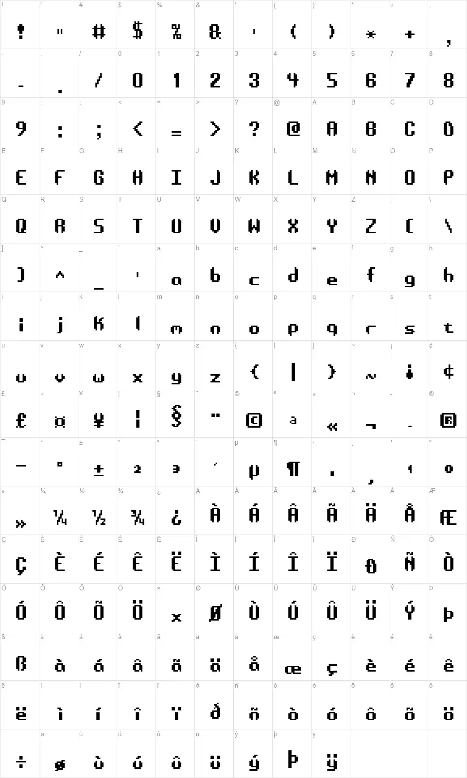 AE Systematicfont character map
