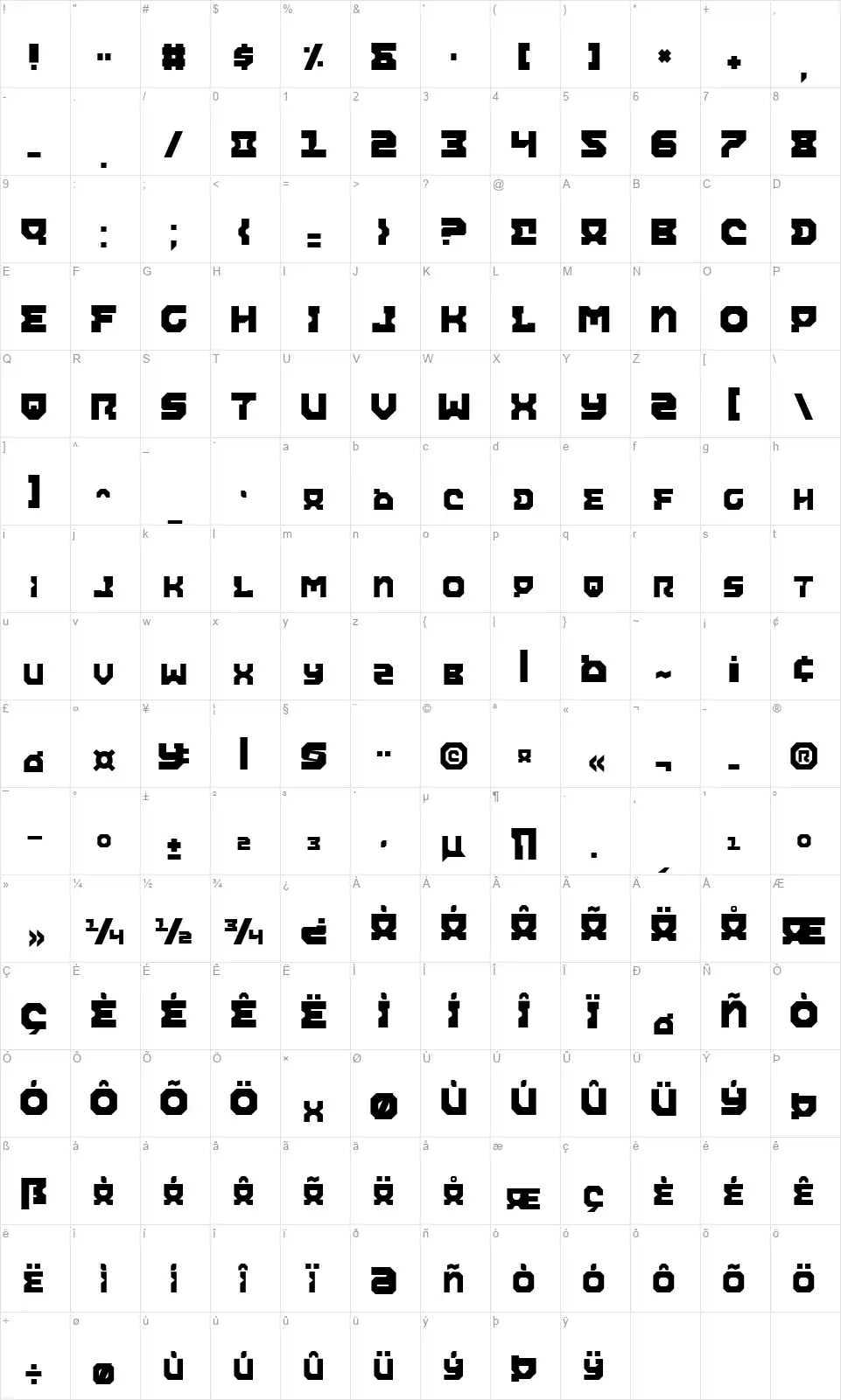 Airacobrafont character map