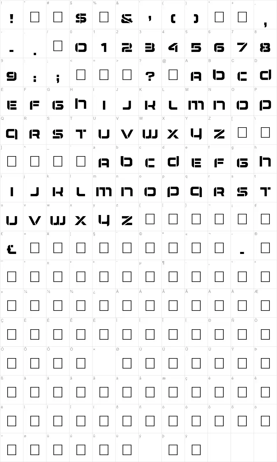 Airlockfont character map