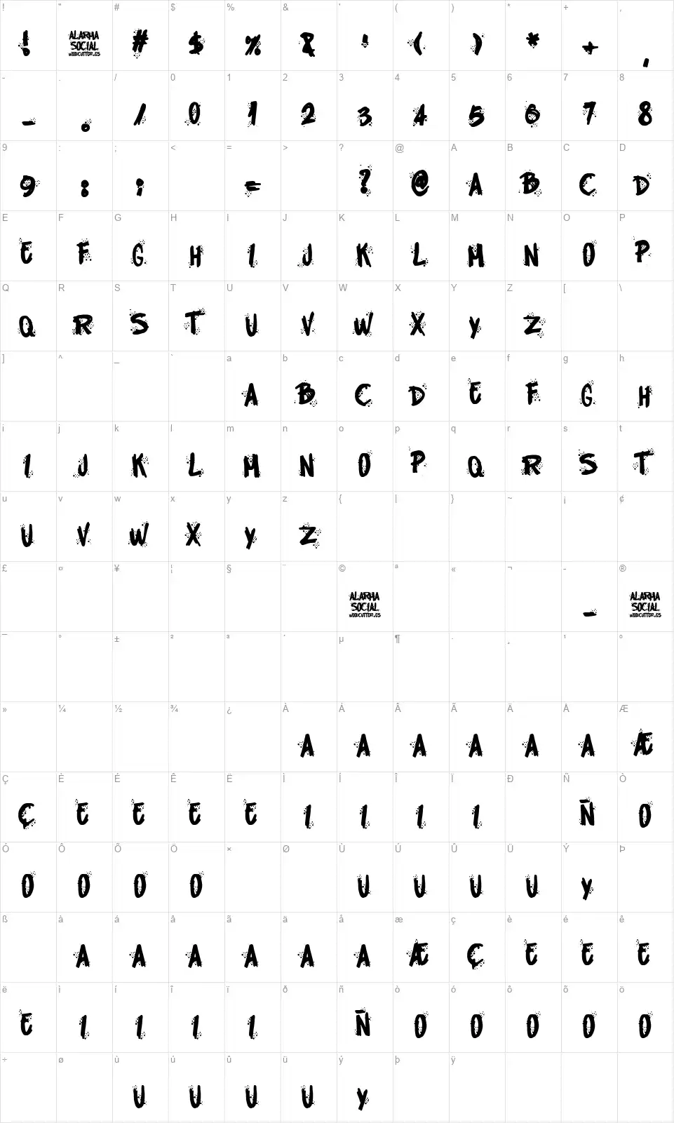 Alarma Socialfont character map