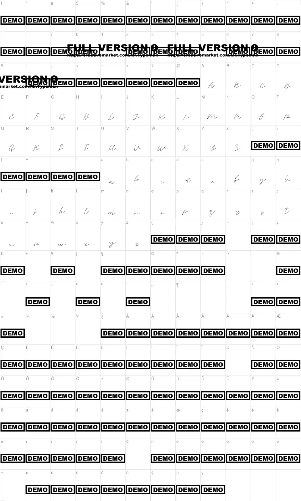 Albiolfont character map