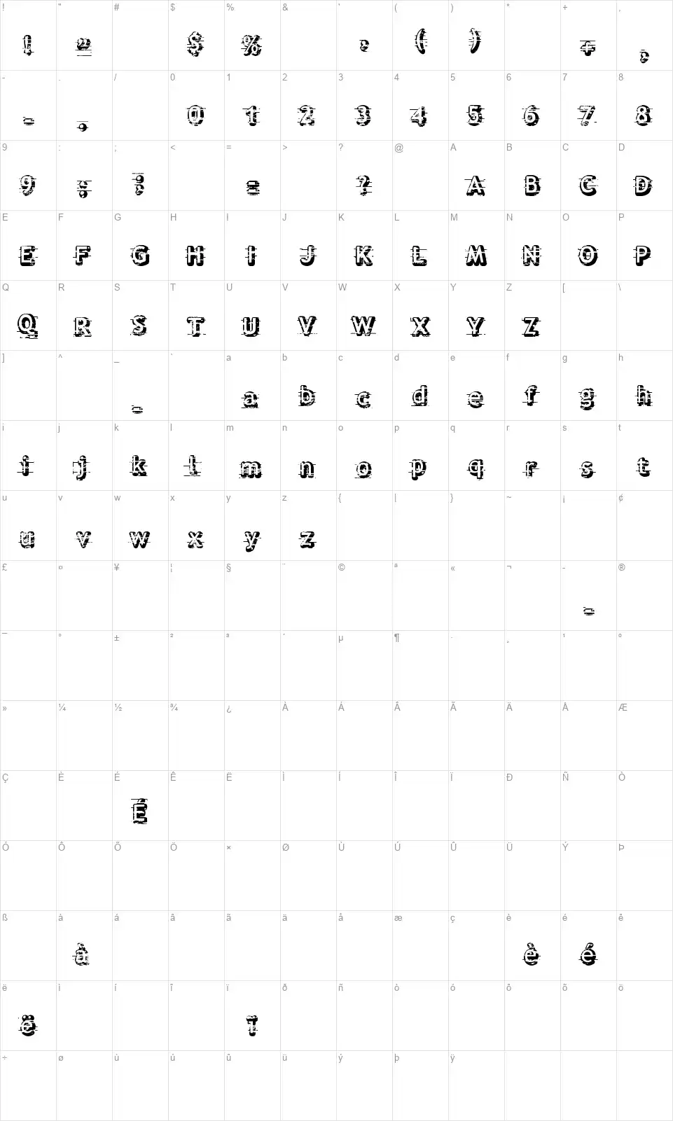 Alfred 24font character map