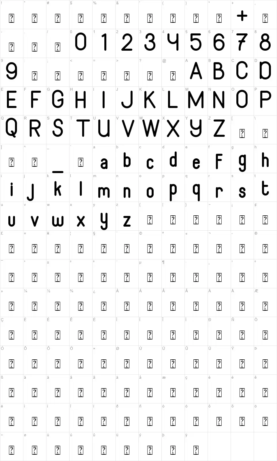Algekofont character map