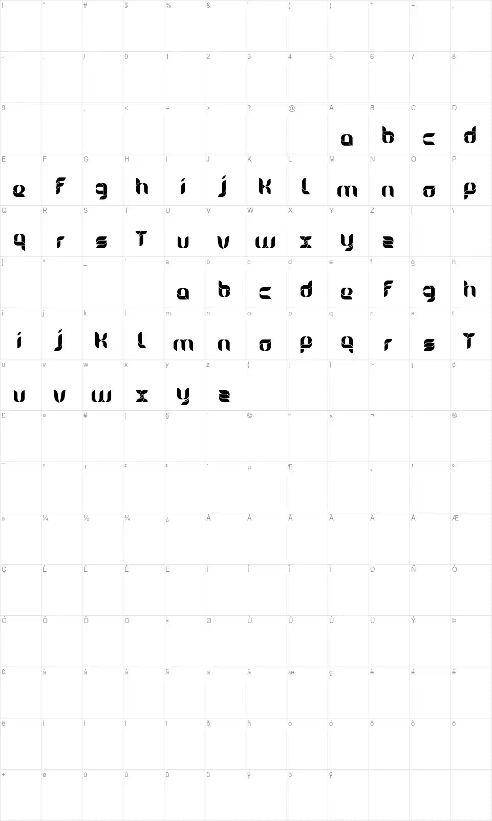 Alicefont character map