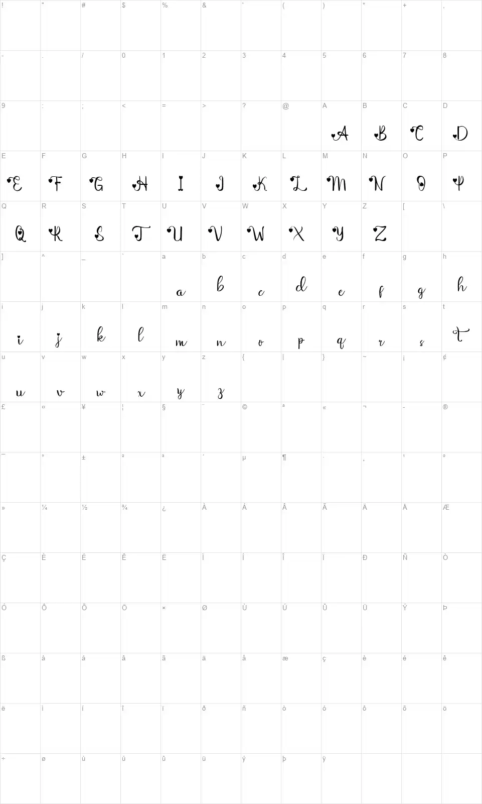 Aliqafont character map