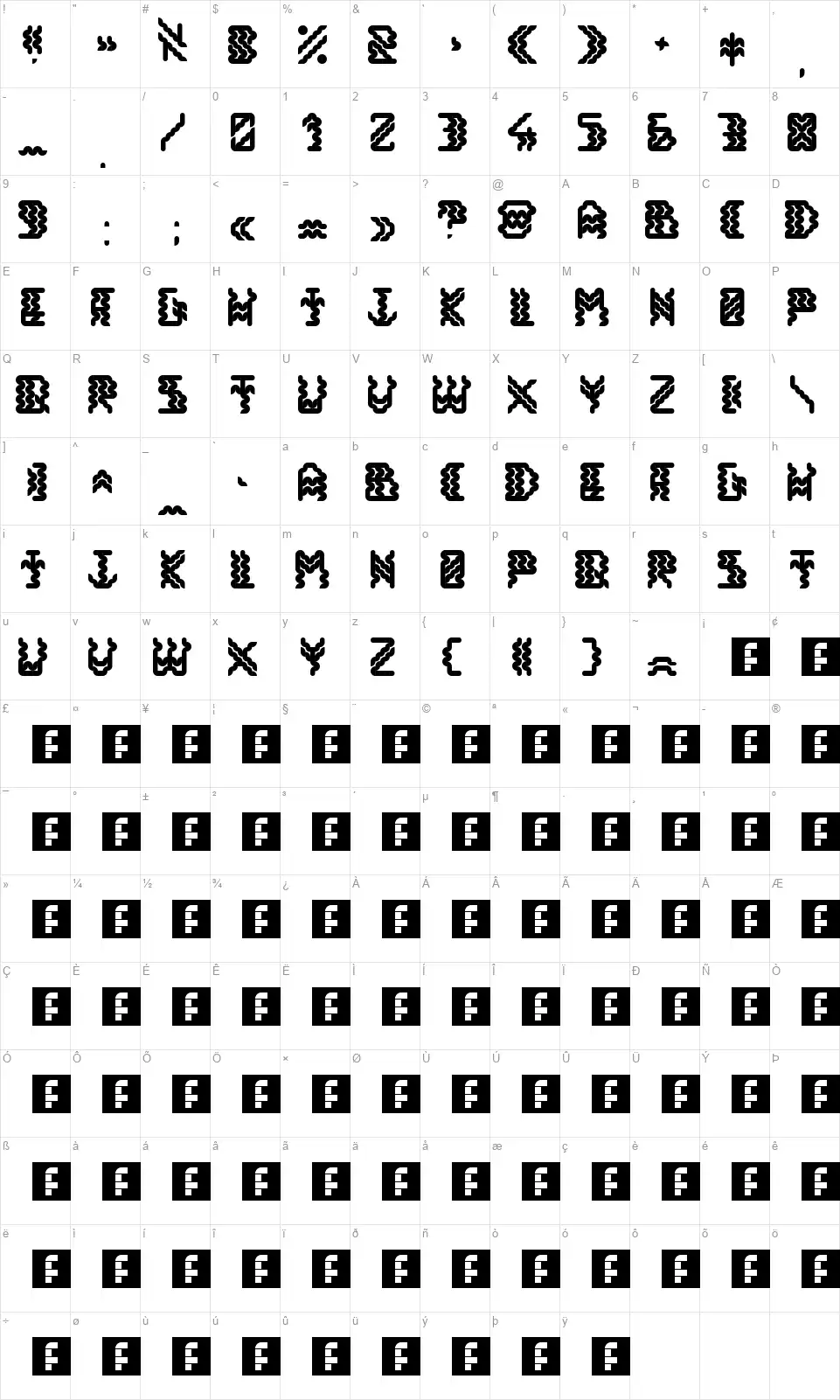 Alisiosfont character map