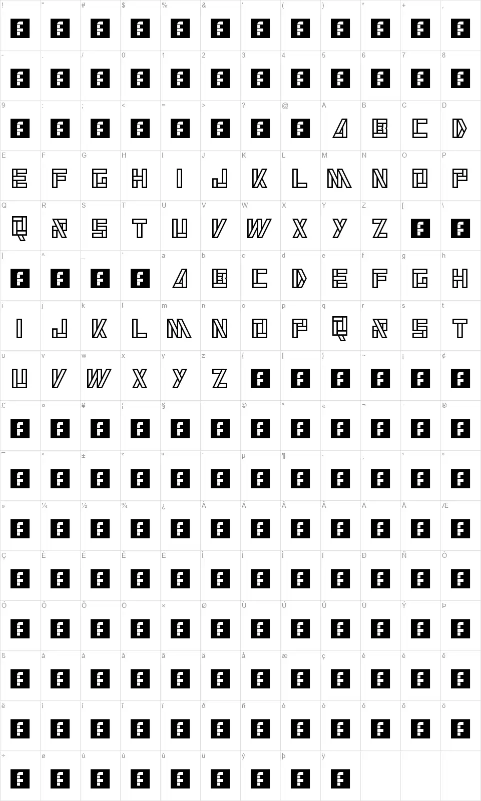 Alkalinefont character map