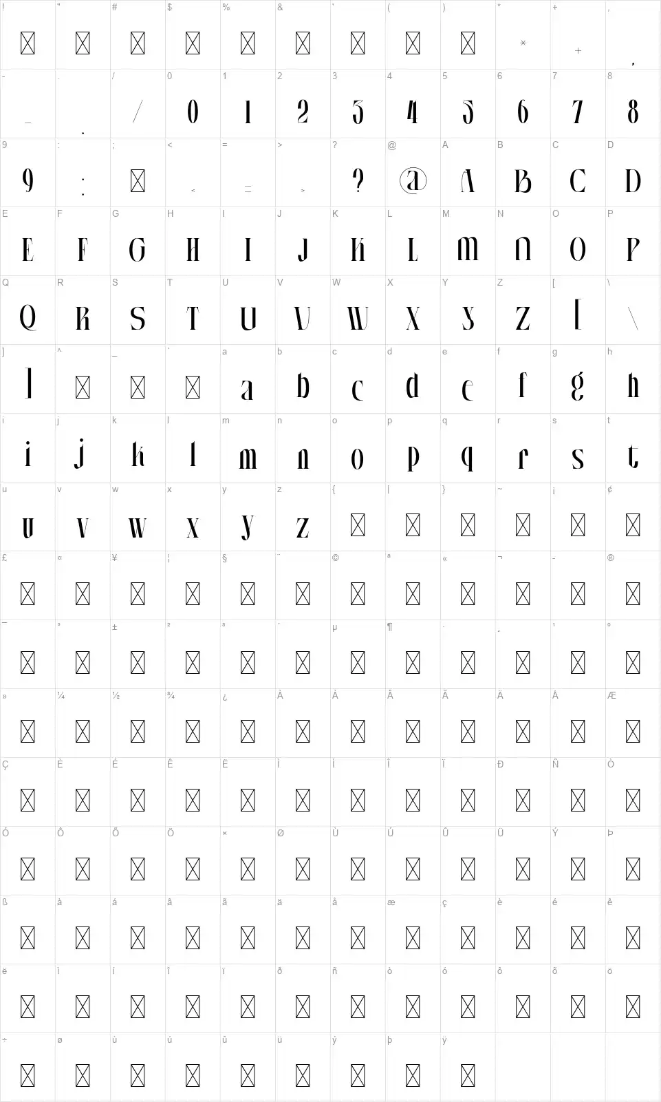 Almanac Zitolefont character map