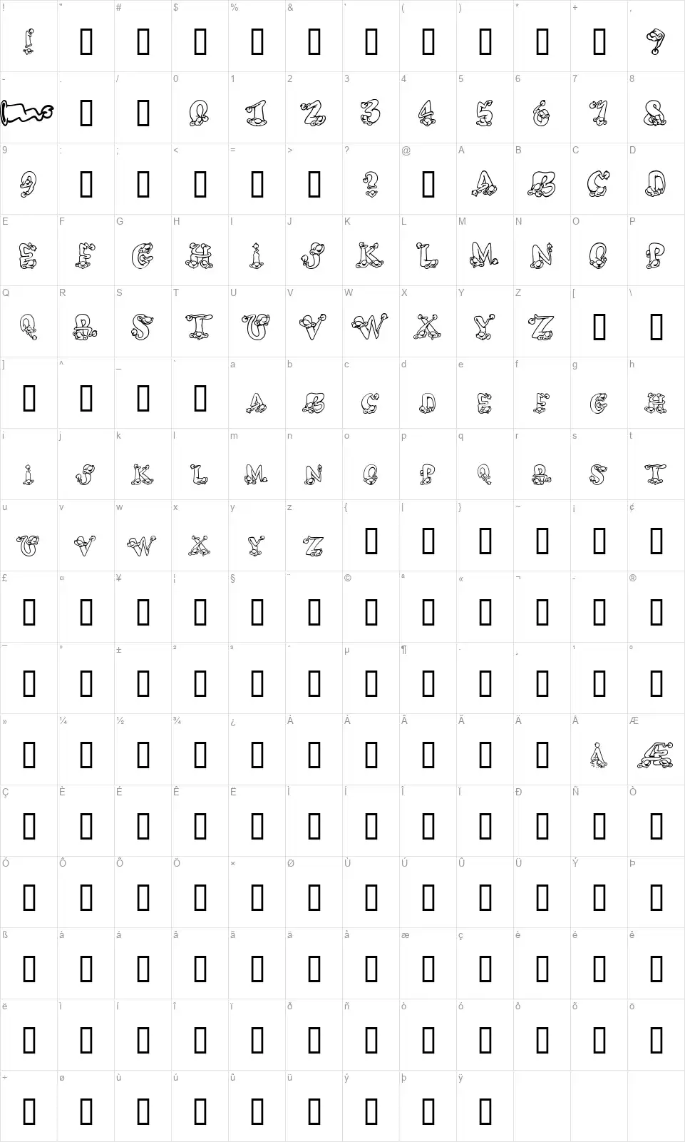 AlphaElfinfont character map