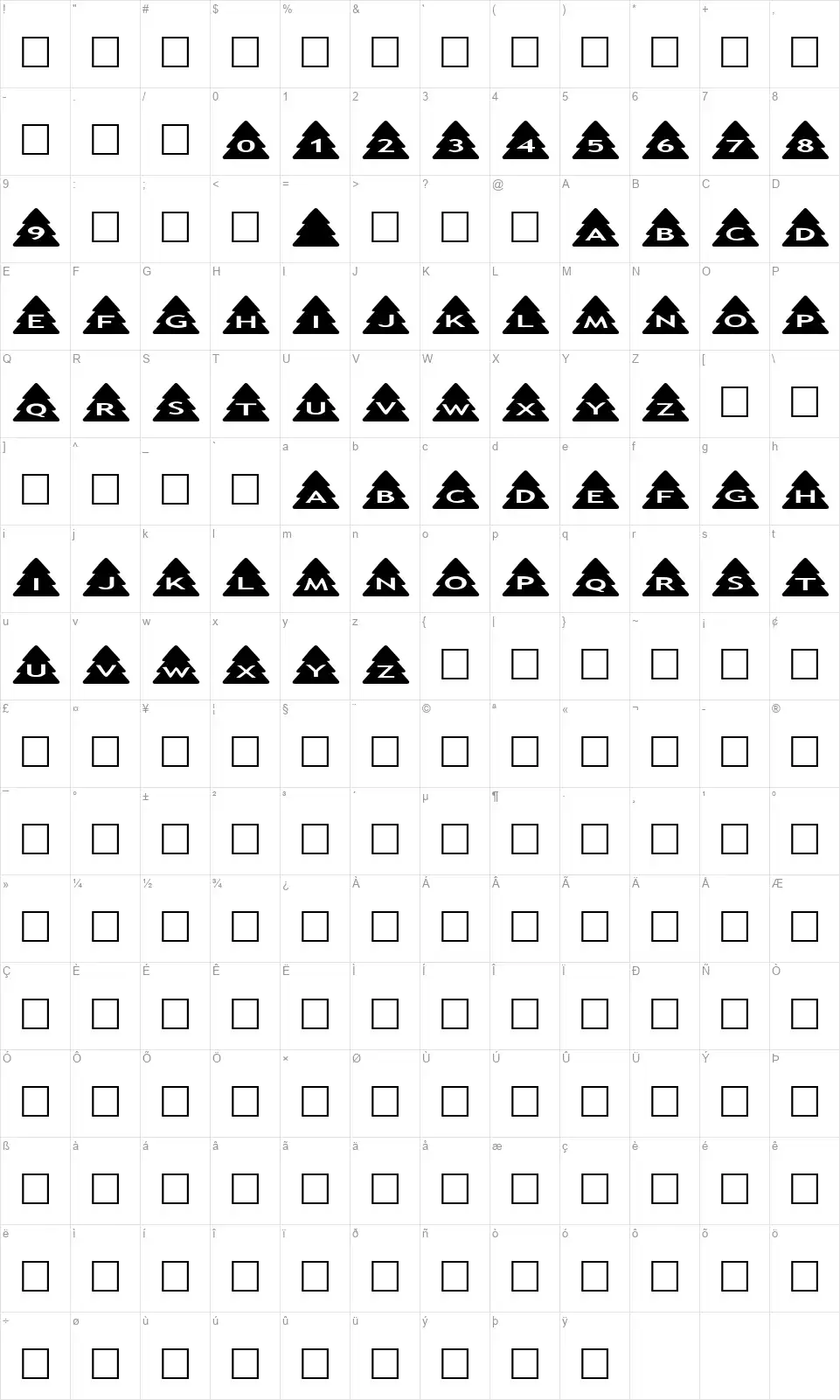 AlphaShapes Xmas Treesfont character map