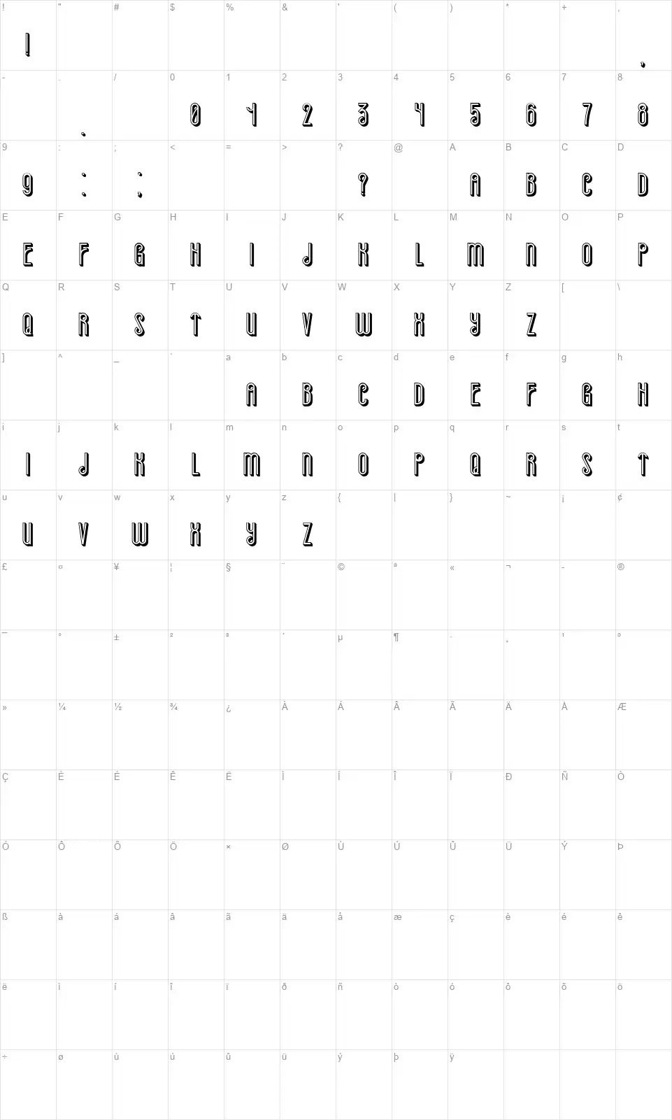 Alreadyfont character map