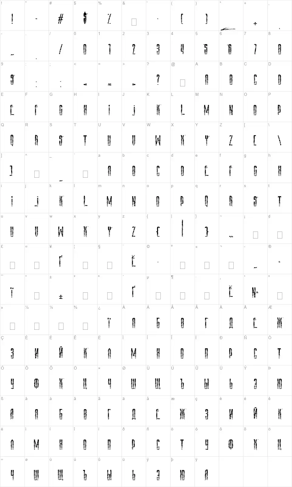 Amaz Stalkerfont character map