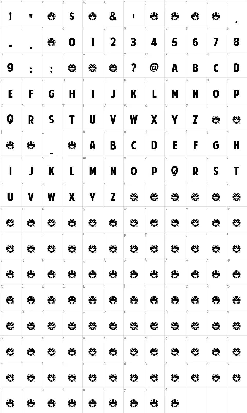 American Purposefont character map