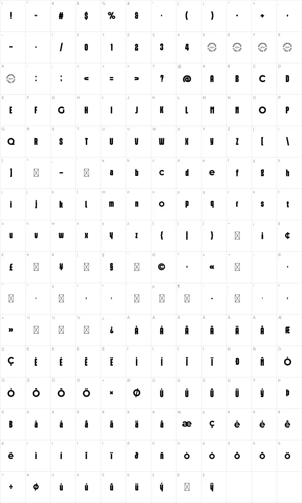 Amover Map Amoverfont character map