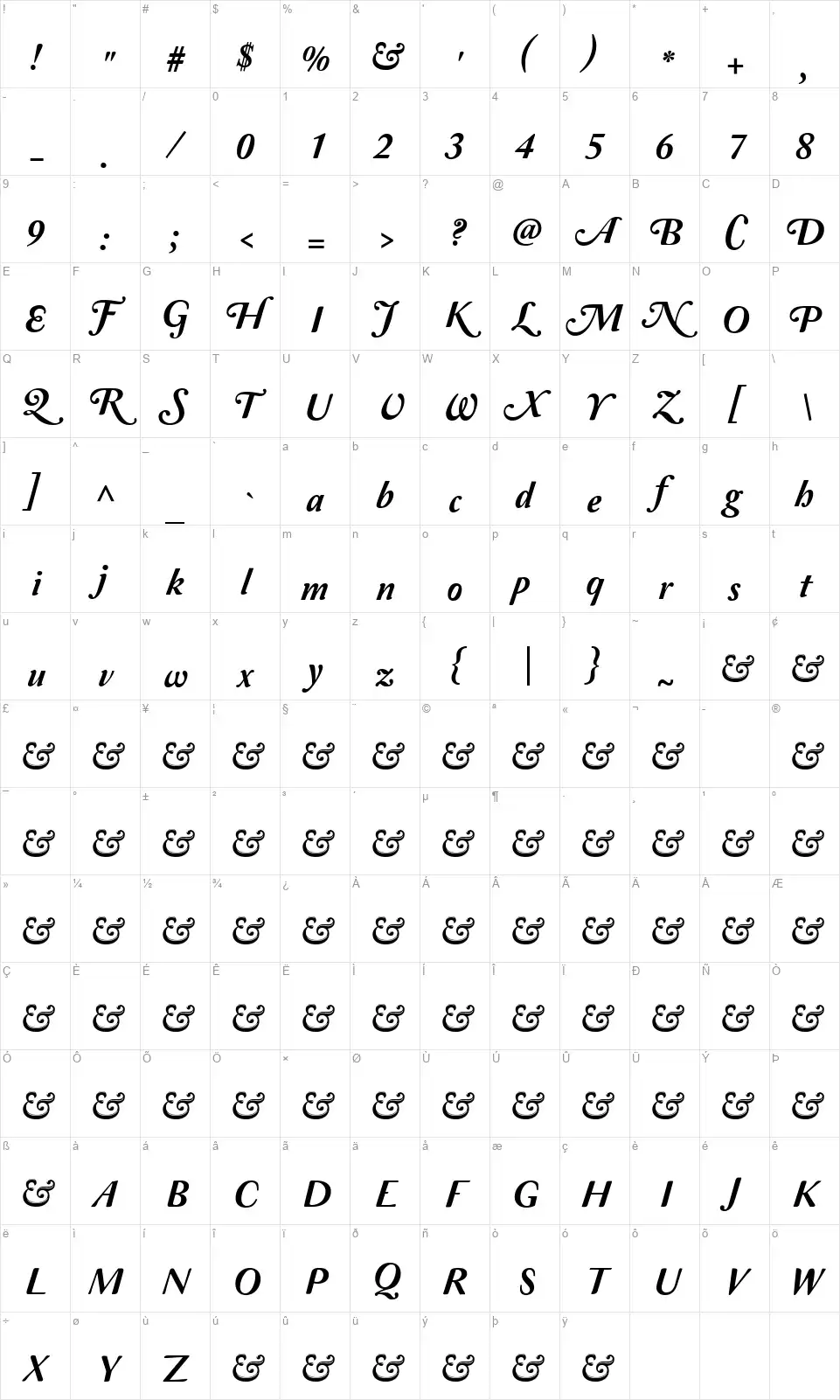 Amperzandfont character map