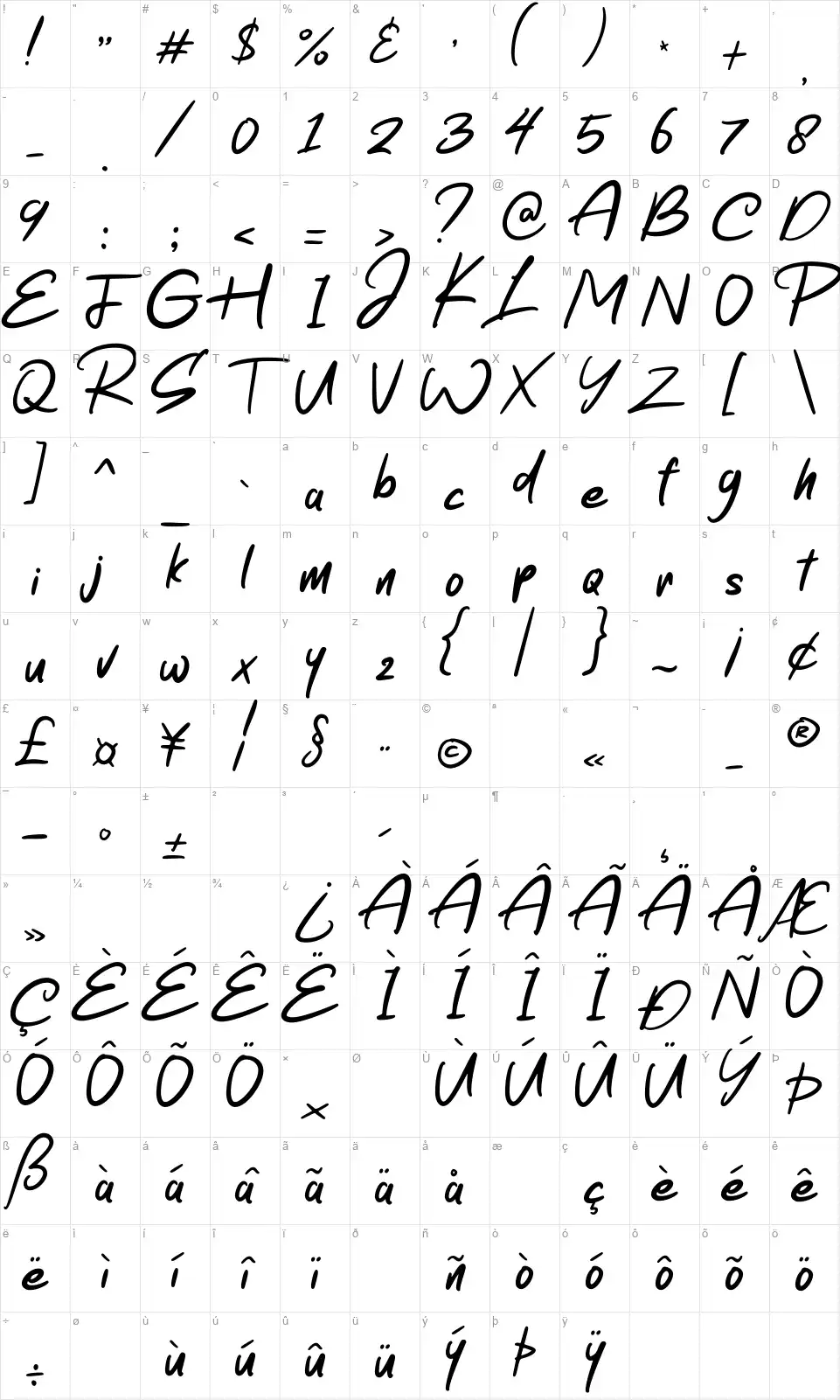 Amstrikefont character map