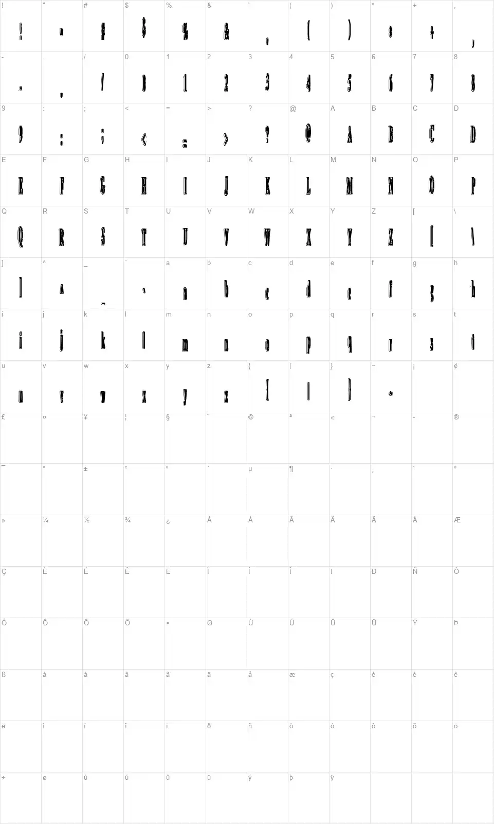An Irritating Speckfont character map