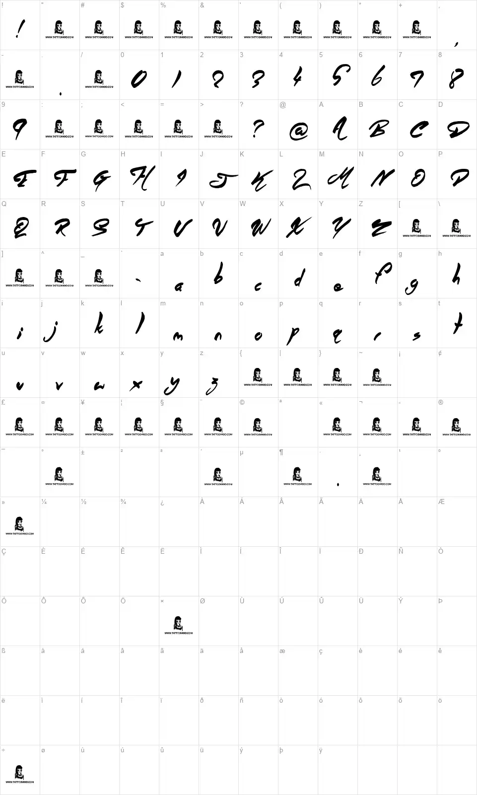 Angel Warriorsfont character map
