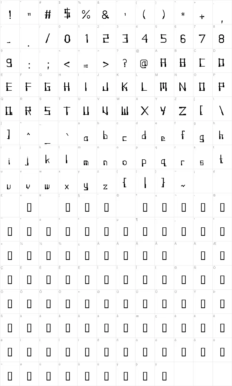 Angklungfont character map
