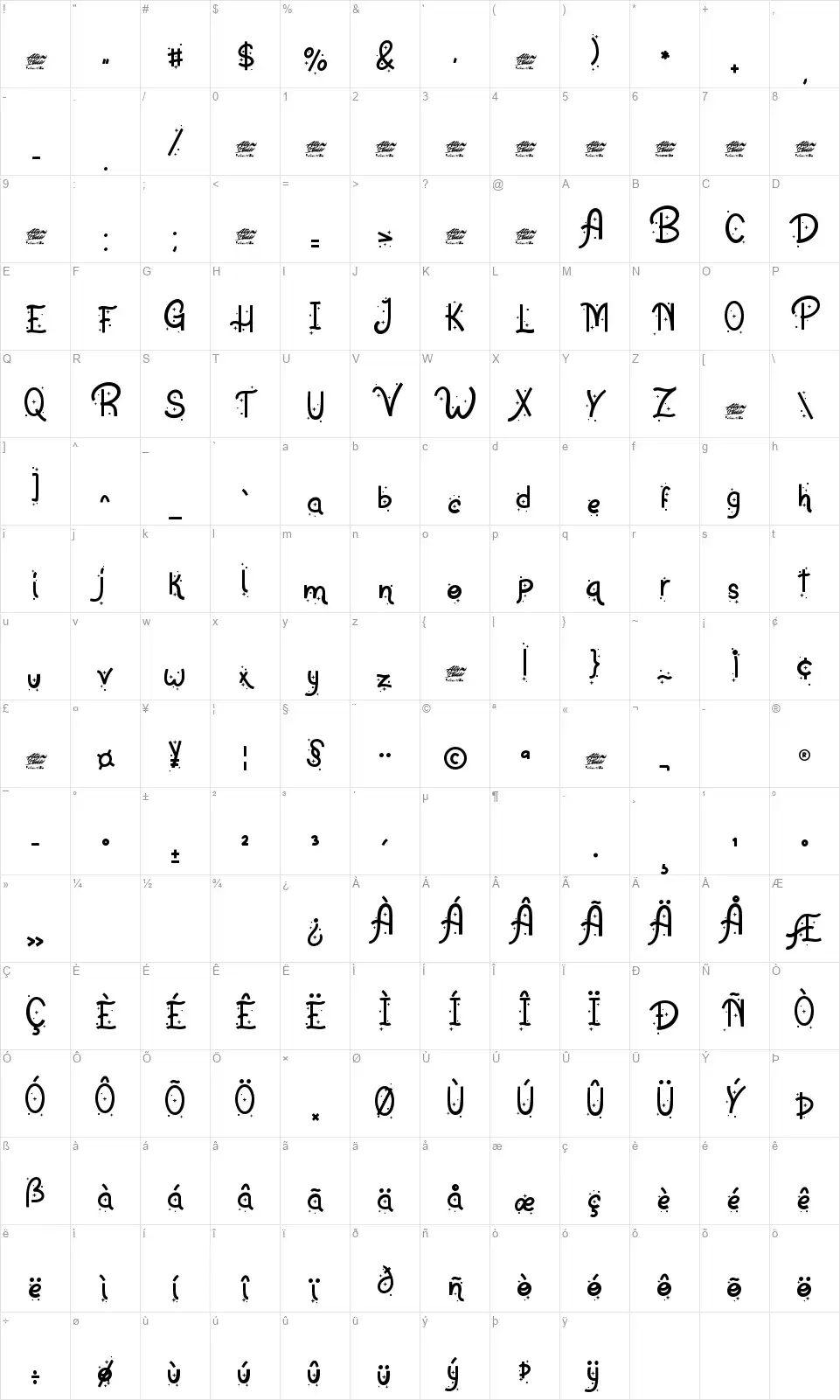 Anigirafont character map