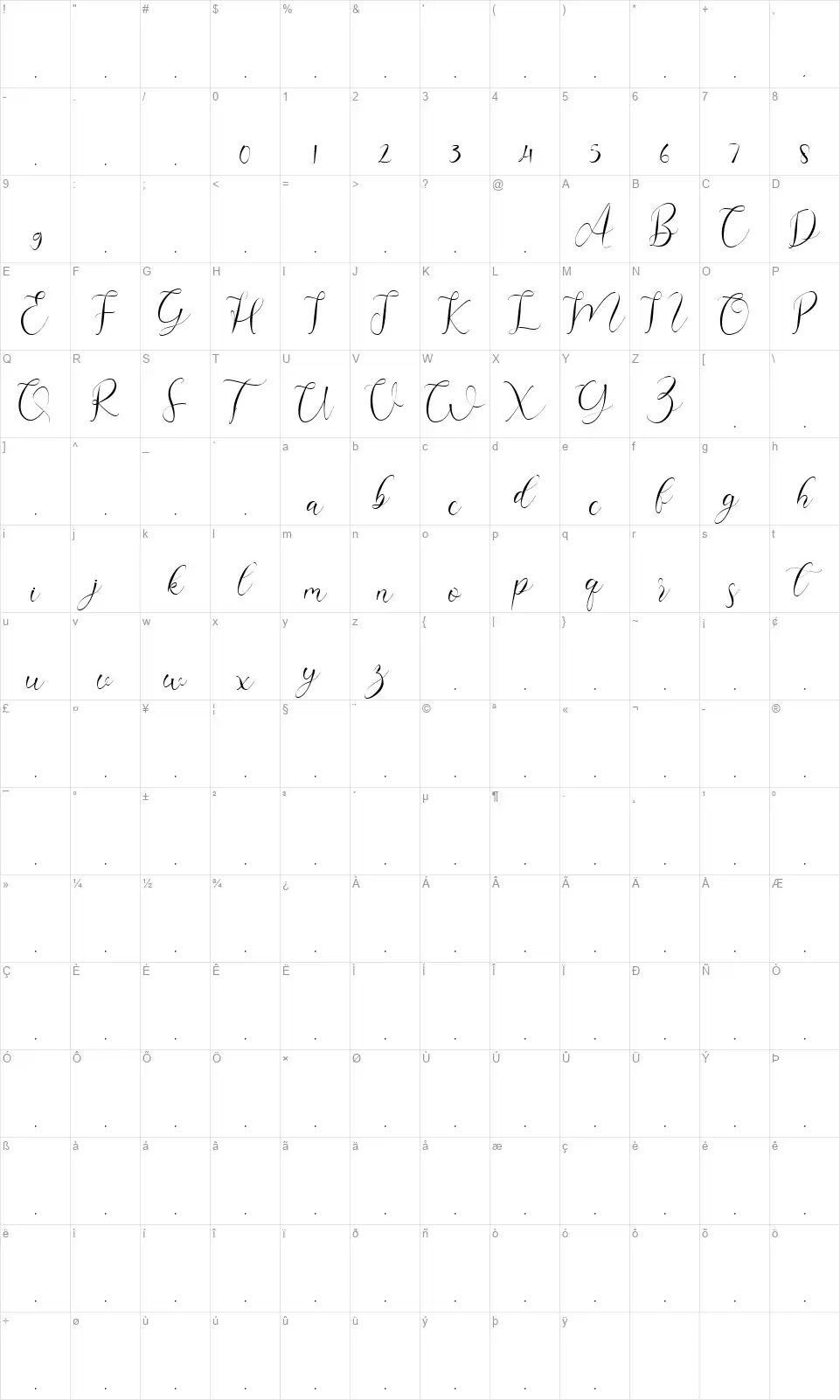 Anikafont character map