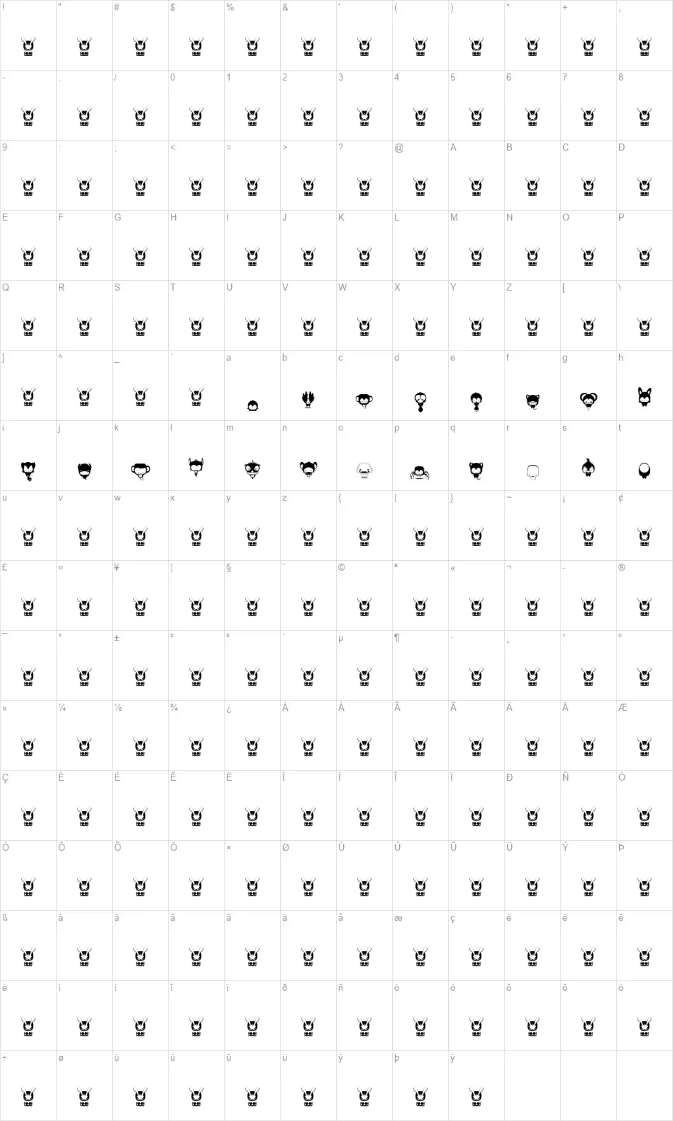 Animal Kaifont character map
