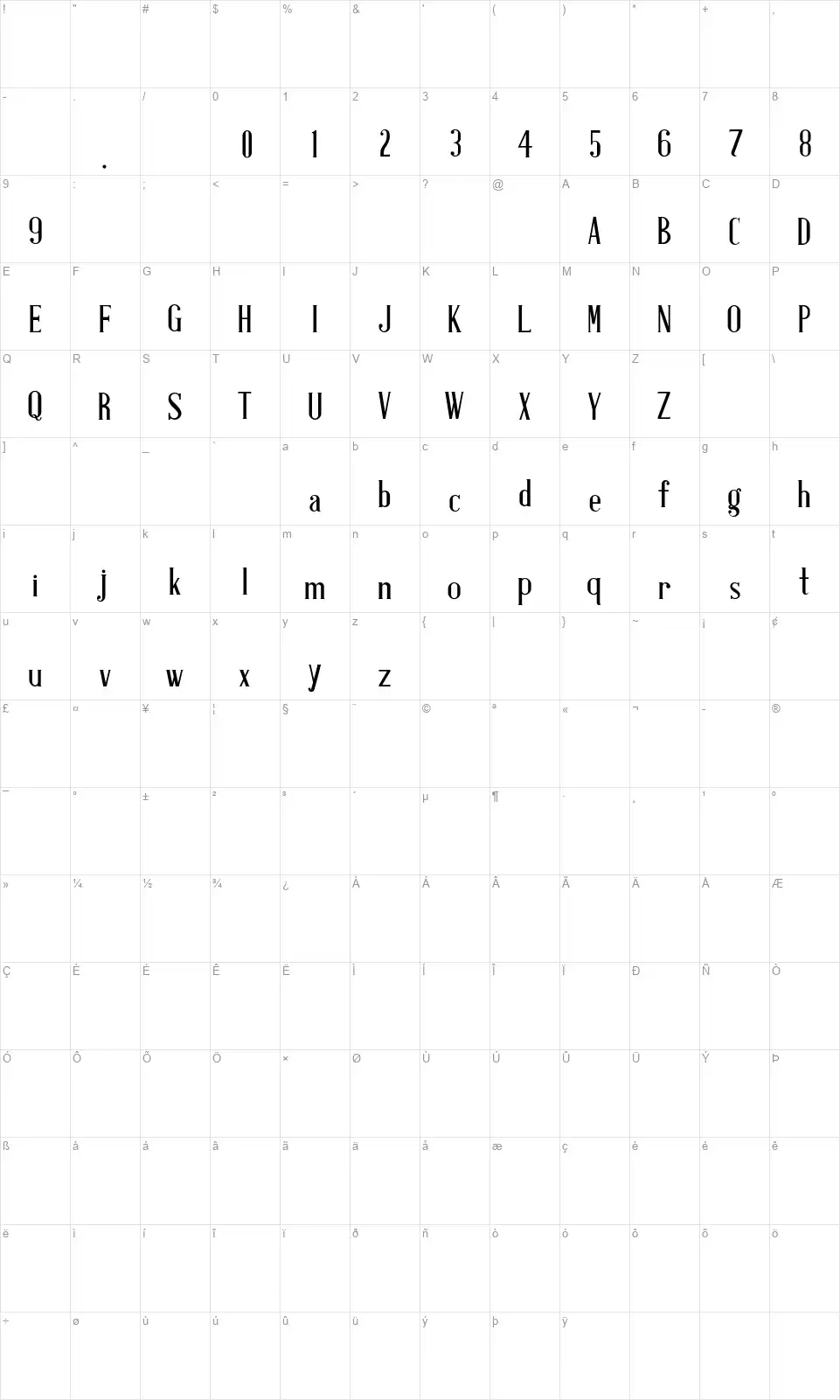 Antique Book Coverfont character map