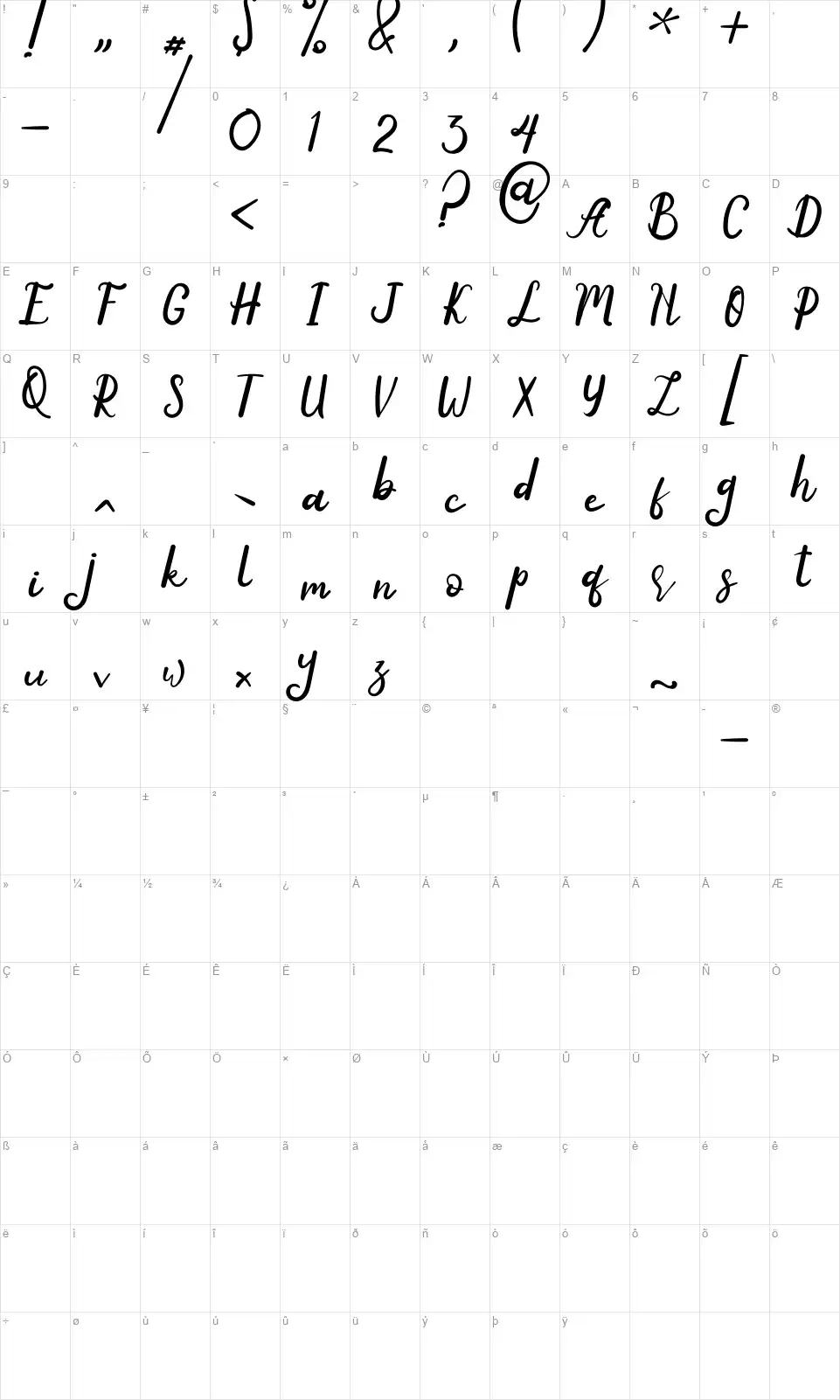 Anyonefont character map
