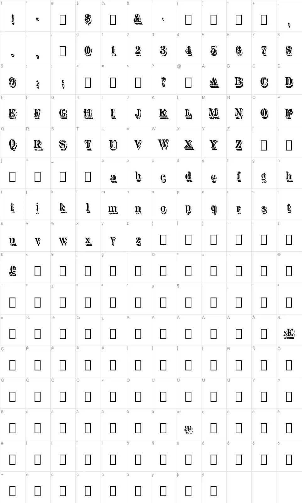 Aquatintfont character map