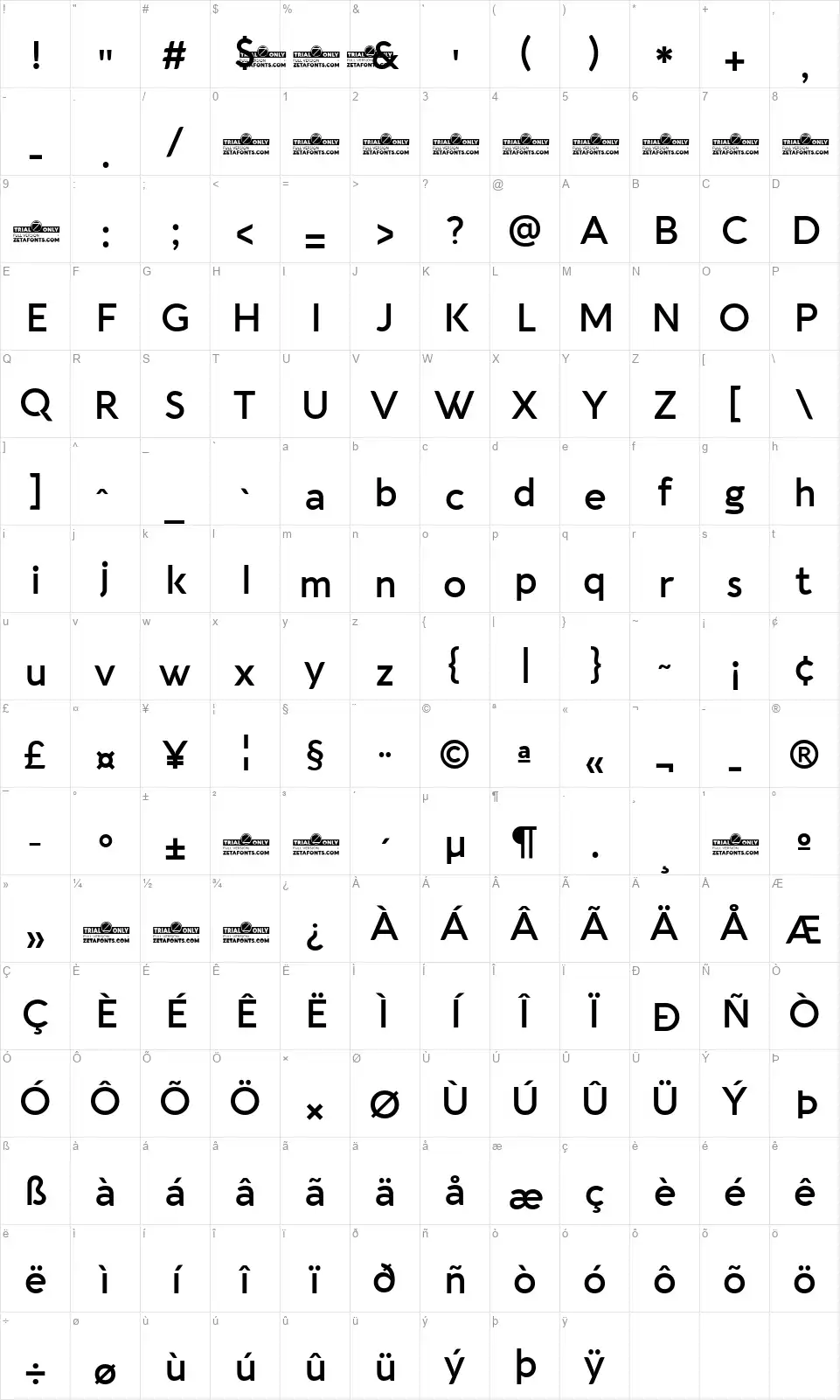 Aquawax Pro Pictogramsfont character map