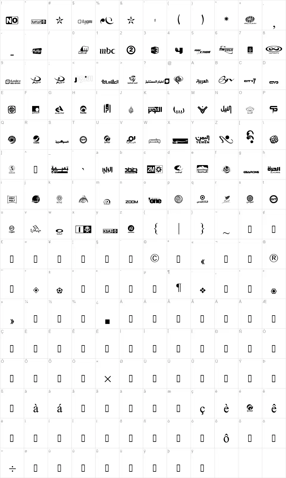 Arab TV logosfont character map