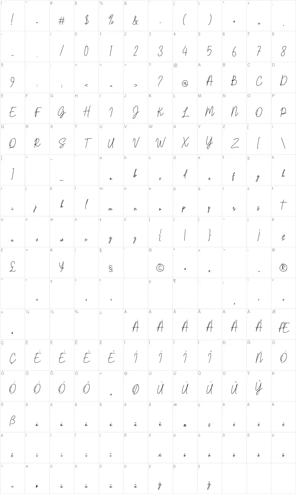 Arabellia Signaturefont character map