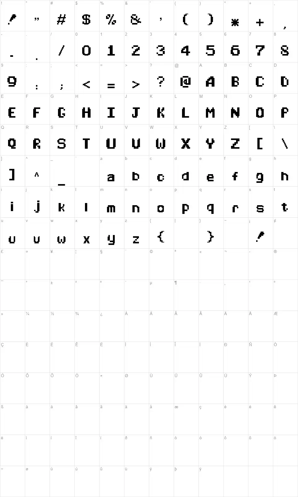 Arcade Alternatefont character map