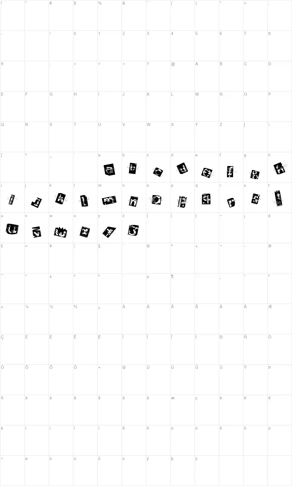 Archierotickfont character map