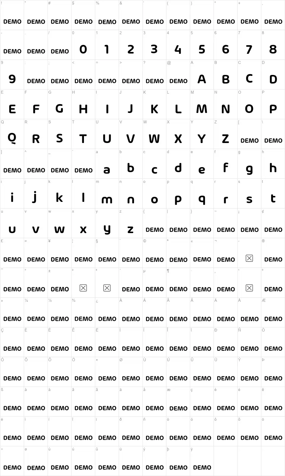 Arlonfont character map