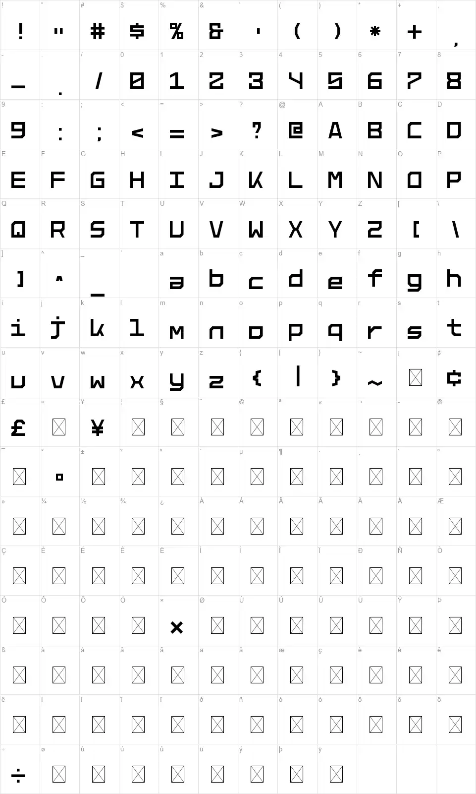 Armadafont character map
