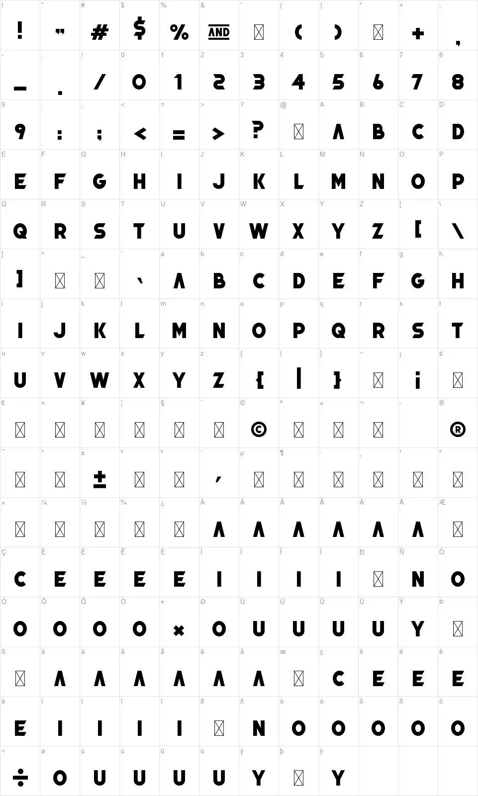 Arrakisfont character map